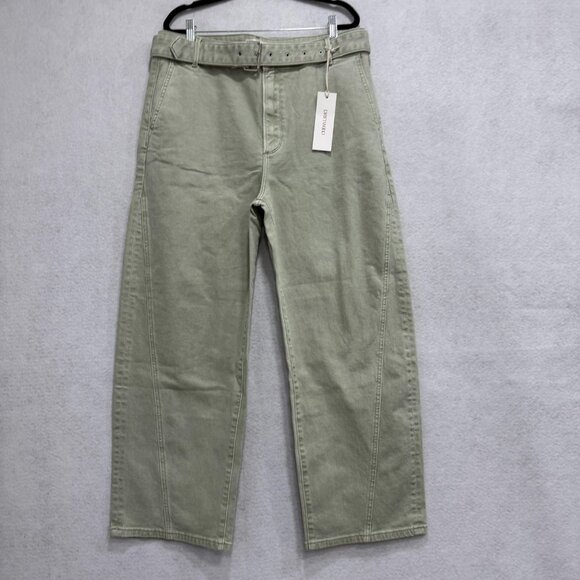 Driftwood Pants Womens 32 Sage Barrel Belted Wide Leg High Rise Denim Utility - Picture 1 of 10